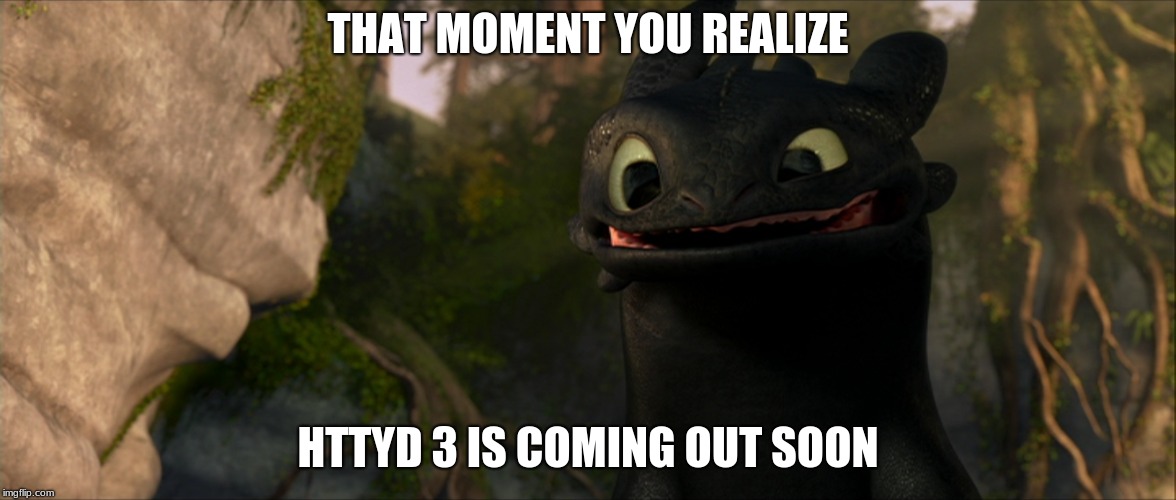 HTTYD Hype is flying faster than Toothless.... | THAT MOMENT YOU REALIZE; HTTYD 3 IS COMING OUT SOON | image tagged in httyd | made w/ Imgflip meme maker