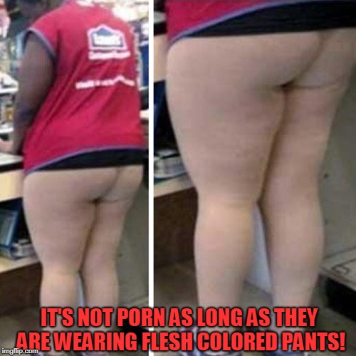 flesh colored pants | IT'S NOT PORN AS LONG AS THEY ARE WEARING FLESH COLORED PANTS! | image tagged in flesh colored pants | made w/ Imgflip meme maker