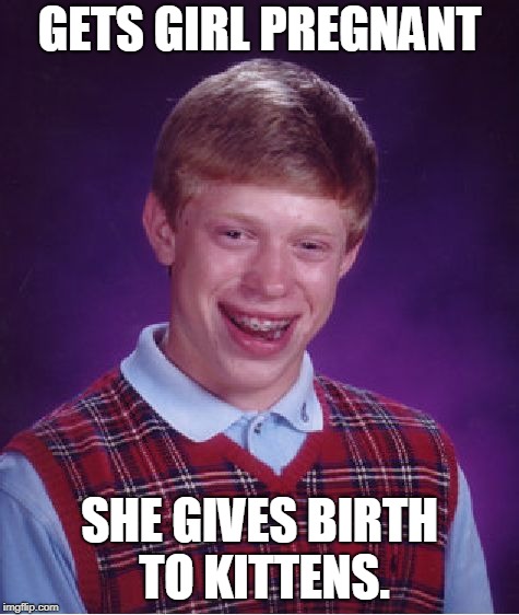 Bad Luck Brian Meme | GETS GIRL PREGNANT SHE GIVES BIRTH TO KITTENS. | image tagged in memes,bad luck brian | made w/ Imgflip meme maker