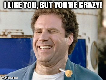 you're crazy | I LIKE YOU, BUT YOU'RE CRAZY! | image tagged in you're crazy | made w/ Imgflip meme maker