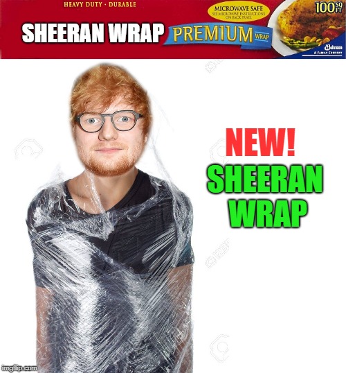 sheeran wrap | SHEERAN WRAP; NEW! SHEERAN WRAP | image tagged in ed sheeran,funny | made w/ Imgflip meme maker