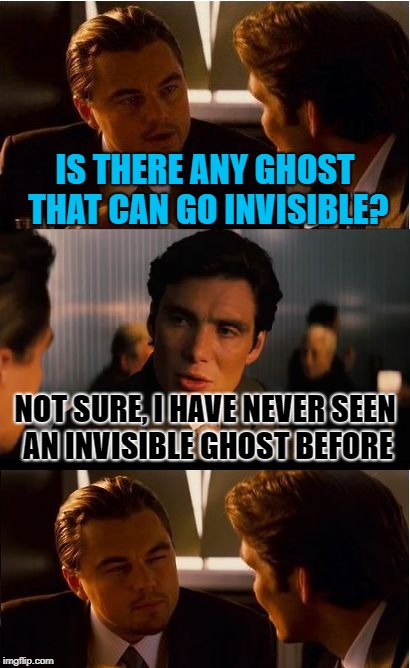 Inception Meme | IS THERE ANY GHOST THAT CAN GO INVISIBLE? NOT SURE, I HAVE NEVER SEEN AN INVISIBLE GHOST BEFORE | image tagged in memes,inception | made w/ Imgflip meme maker