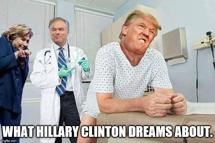 WHAT HILLARY CLINTON DREAMS ABOUT. | image tagged in donald trump,hillary clinton,proctologist | made w/ Imgflip meme maker