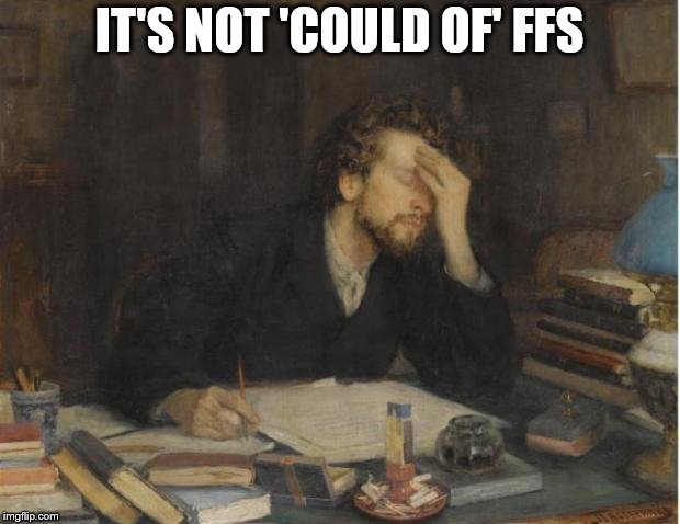 writer | IT'S NOT 'COULD OF' FFS | image tagged in writer | made w/ Imgflip meme maker