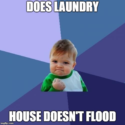 Success Kid Meme | DOES LAUNDRY; HOUSE DOESN'T FLOOD | image tagged in memes,success kid | made w/ Imgflip meme maker