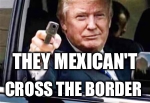 trump gun | THEY MEXICAN'T; CROSS THE BORDER | image tagged in trump gun | made w/ Imgflip meme maker