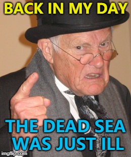 And the Red Sea was pink... :) | BACK IN MY DAY; THE DEAD SEA WAS JUST ILL | image tagged in memes,back in my day,dead sea | made w/ Imgflip meme maker