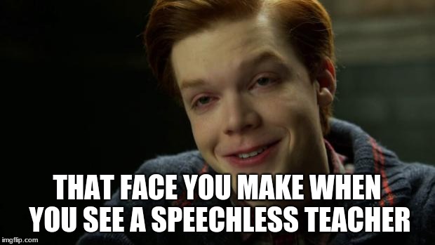Jerome Joker Gotham | THAT FACE YOU MAKE WHEN YOU SEE A SPEECHLESS TEACHER | image tagged in jerome joker gotham | made w/ Imgflip meme maker