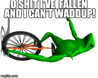 O shit | O SHIT I'VE  FALLEN AND I CAN'T WADDUP! | image tagged in memes,dat boi,dank,youtube,mlg | made w/ Imgflip meme maker