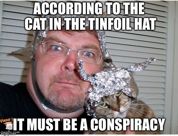 ACCORDING TO THE CAT IN THE TINFOIL HAT IT MUST BE A CONSPIRACY | made w/ Imgflip meme maker