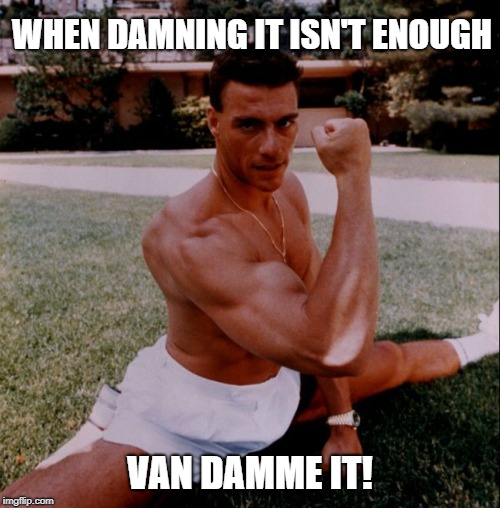 Van Damme it! | WHEN DAMNING IT ISN'T ENOUGH; VAN DAMME IT! | image tagged in jean claude van damme,van damme,damn,damn it,humor,memes | made w/ Imgflip meme maker