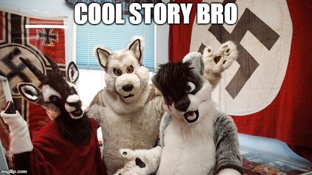 Cool story bro | COOL STORY BRO | image tagged in furry,nazi,ww2,cool story bro,furries,fursuit | made w/ Imgflip meme maker