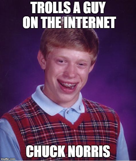 Bad Luck Brian | TROLLS A GUY ON THE INTERNET; CHUCK NORRIS | image tagged in memes,bad luck brian | made w/ Imgflip meme maker