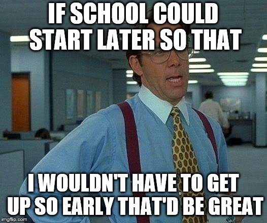That Would Be Great | IF SCHOOL COULD START LATER SO THAT; I WOULDN'T HAVE TO GET UP SO EARLY THAT'D BE GREAT | image tagged in memes,that would be great | made w/ Imgflip meme maker