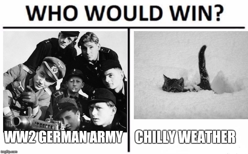 Who Would Win? Meme | WW2 GERMAN ARMY; CHILLY WEATHER | image tagged in memes,who would win | made w/ Imgflip meme maker