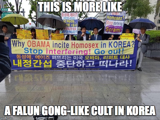 Obama Homosexuality in Korea | THIS IS MORE LIKE; A FALUN GONG-LIKE CULT IN KOREA | image tagged in cult,korea,memes | made w/ Imgflip meme maker