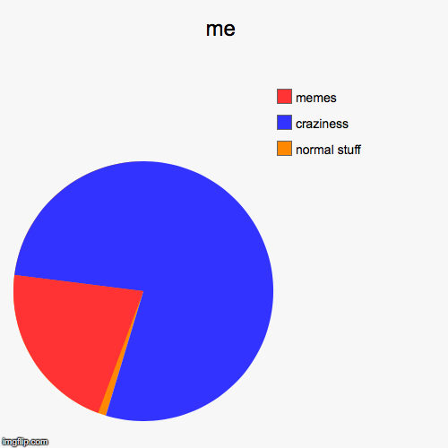 me | normal stuff, craziness , memes | image tagged in funny,pie charts | made w/ Imgflip chart maker