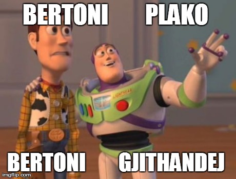 X, X Everywhere Meme | BERTONI        PLAKO                             BERTONI        GJITHANDEJ | image tagged in memes,x x everywhere | made w/ Imgflip meme maker