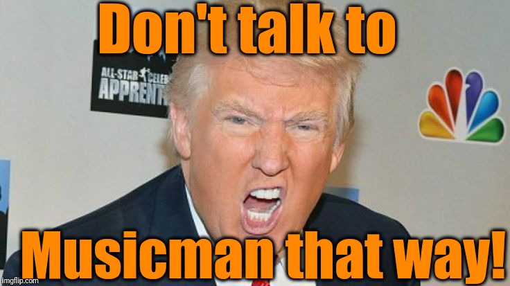 Don't talk to Musicman that way! | image tagged in trump mad | made w/ Imgflip meme maker