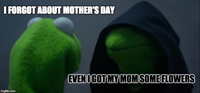 Evil Kermit Meme | I FORGOT ABOUT MOTHER'S DAY; EVEN I GOT MY MOM SOME FLOWERS | image tagged in memes,evil kermit | made w/ Imgflip meme maker