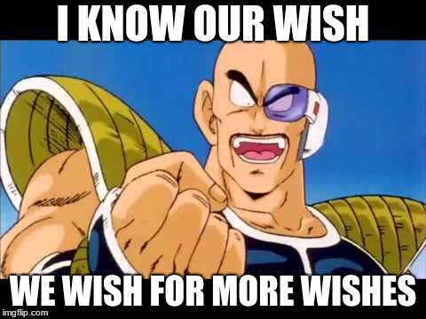 TFS nappa | I KNOW OUR WISH; WE WISH FOR MORE WISHES | image tagged in tfs nappa | made w/ Imgflip meme maker
