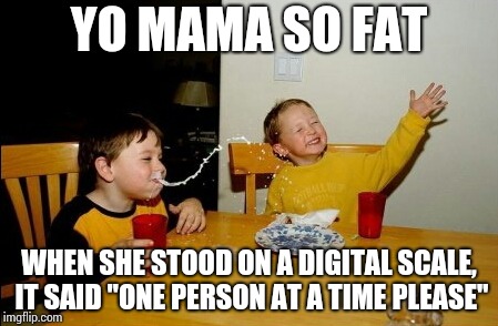 Yo Mamas So Fat | YO MAMA SO FAT; WHEN SHE STOOD ON A DIGITAL SCALE, IT SAID "ONE PERSON AT A TIME PLEASE" | image tagged in memes,yo mamas so fat | made w/ Imgflip meme maker