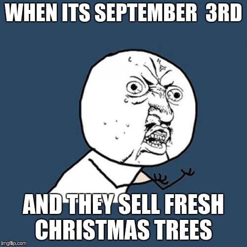 Y U No Meme | WHEN ITS SEPTEMBER  3RD; AND THEY SELL FRESH CHRISTMAS TREES | image tagged in memes,y u no | made w/ Imgflip meme maker