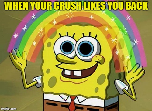 Imagination Spongebob | WHEN YOUR CRUSH LIKES YOU BACK | image tagged in memes,imagination spongebob | made w/ Imgflip meme maker