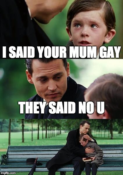 Finding Neverland | I SAID YOUR MUM GAY; THEY SAID NO U | image tagged in memes,finding neverland | made w/ Imgflip meme maker