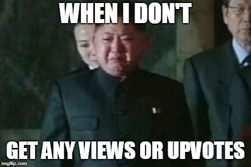 Kim Jong Un Sad | WHEN I DON'T; GET ANY VIEWS OR UPVOTES | image tagged in memes,kim jong un sad | made w/ Imgflip meme maker