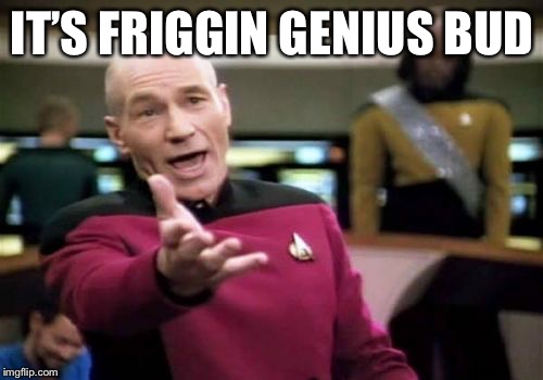 Picard Wtf Meme | IT’S FRIGGIN GENIUS BUD | image tagged in memes,picard wtf | made w/ Imgflip meme maker