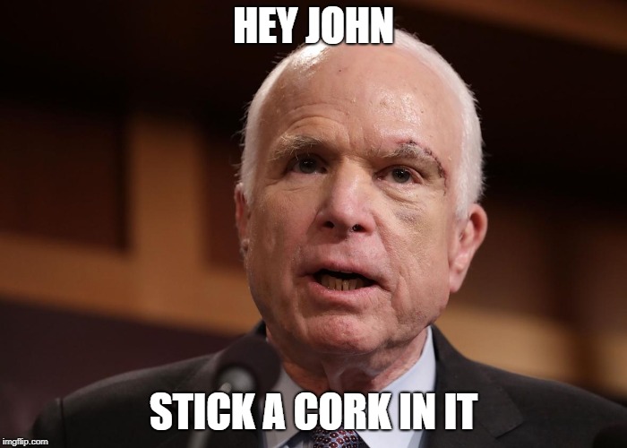 John McCain | HEY JOHN; STICK A CORK IN IT | image tagged in stick,cork,shutup | made w/ Imgflip meme maker