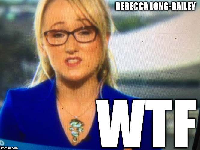 Rebecca - WTF's going on with those eyebrows | REBECCA LONG-BAILEY; WTF | image tagged in rebecca long-bailey,corbyn eww,party of hate,momentum,communist socialist,funny | made w/ Imgflip meme maker