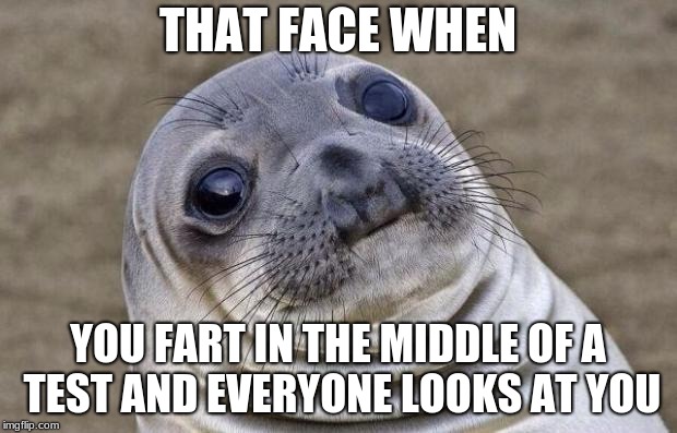 Awkward Moment Sealion | THAT FACE WHEN; YOU FART IN THE MIDDLE OF A TEST AND EVERYONE LOOKS AT YOU | image tagged in memes,awkward moment sealion,tfw | made w/ Imgflip meme maker