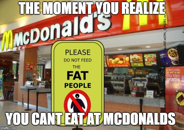 Don't feed the fat people sign | THE MOMENT YOU REALIZE; YOU CANT EAT AT MCDONALDS | image tagged in don't feed the fat people sign | made w/ Imgflip meme maker