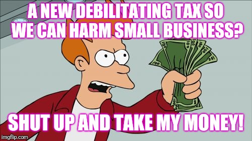 Seattle voters  | A NEW DEBILITATING TAX SO WE CAN HARM SMALL BUSINESS? SHUT UP AND TAKE MY MONEY! | image tagged in memes,shut up and take my money fry | made w/ Imgflip meme maker