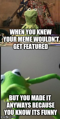 I meme for myself, not the world | WHEN YOU KNEW YOUR MEME WOULDN'T GET FEATURED; BUT YOU MADE IT ANYWAYS BECAUSE YOU KNOW ITS FUNNY | image tagged in memes about memeing,kermit the frog,dabbing | made w/ Imgflip meme maker