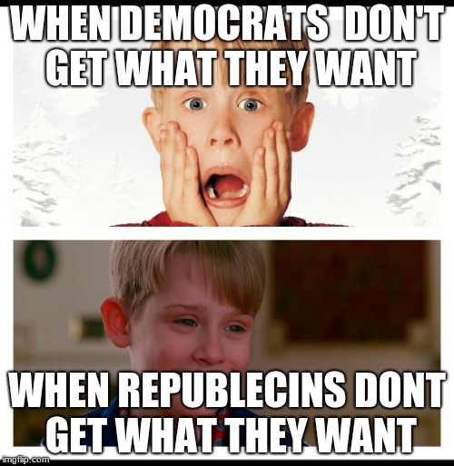 Panic | WHEN DEMOCRATS  DON'T GET WHAT THEY WANT; WHEN REPUBLECINS DONT GET WHAT THEY WANT | image tagged in panic | made w/ Imgflip meme maker