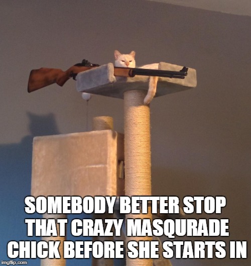 SOMEBODY BETTER STOP THAT CRAZY MASQURADE CHICK BEFORE SHE STARTS IN | made w/ Imgflip meme maker