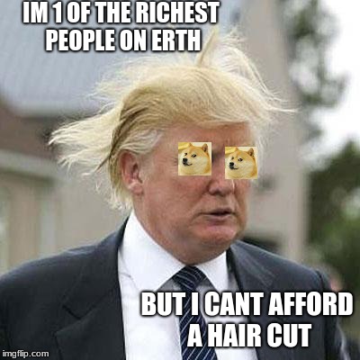 Donald Trump | IM 1 OF THE RICHEST PEOPLE ON ERTH; BUT I CANT AFFORD A HAIR CUT | image tagged in donald trump | made w/ Imgflip meme maker