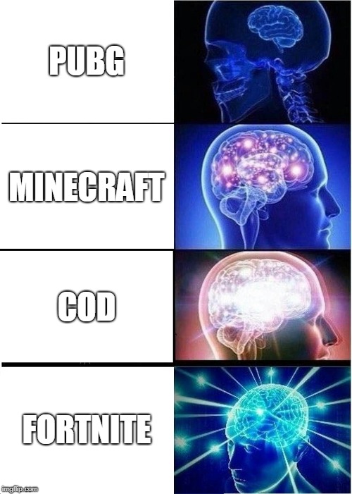 Expanding Brain | PUBG; MINECRAFT; COD; FORTNITE | image tagged in memes,expanding brain | made w/ Imgflip meme maker
