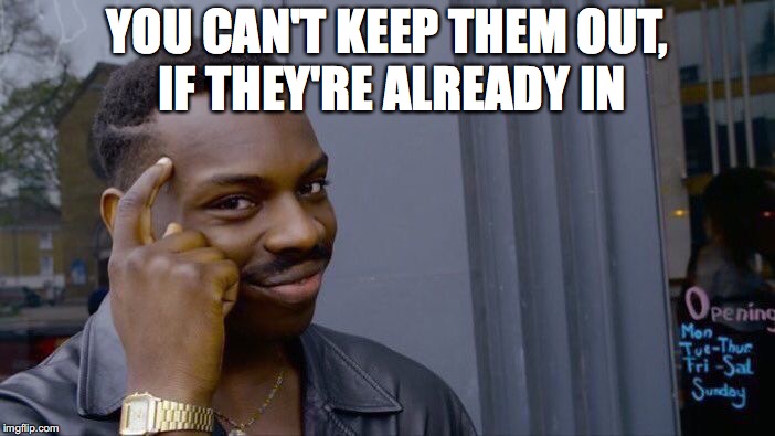 Roll Safe Think About It Meme | YOU CAN'T KEEP THEM OUT, IF THEY'RE ALREADY IN | image tagged in memes,roll safe think about it | made w/ Imgflip meme maker