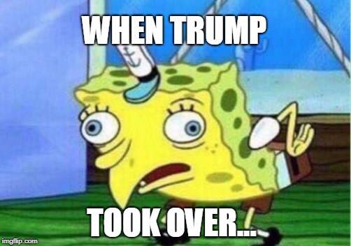 Mocking Spongebob | WHEN TRUMP; TOOK OVER... | image tagged in memes,mocking spongebob | made w/ Imgflip meme maker