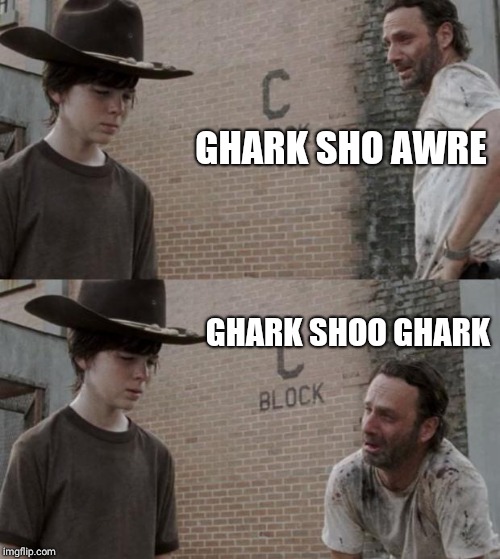 Rick and Carl | GHARK SHO AWRE; GHARK SHOO GHARK | image tagged in memes,rick and carl | made w/ Imgflip meme maker