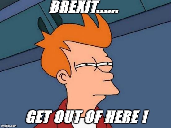 Futurama Fry | BREXIT...... GET OUT OF HERE ! | image tagged in memes,futurama fry | made w/ Imgflip meme maker