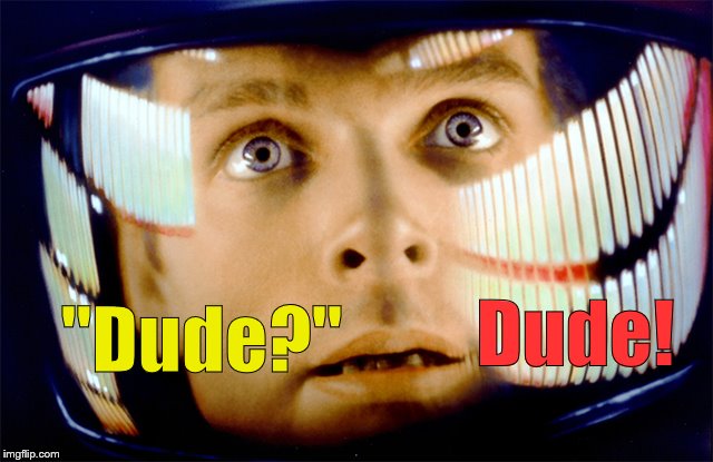 Space Odyssey it's me, Dave | Dude! "Dude?" | image tagged in space odyssey it's me dave | made w/ Imgflip meme maker