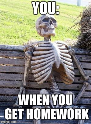 Waiting Skeleton Meme | YOU:; WHEN YOU GET HOMEWORK | image tagged in memes,waiting skeleton | made w/ Imgflip meme maker