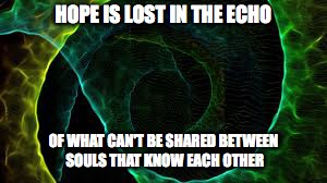 HOPE IS LOST IN THE ECHO; OF WHAT CAN'T BE SHARED BETWEEN SOULS THAT KNOW EACH OTHER | image tagged in echo in the darkness | made w/ Imgflip meme maker