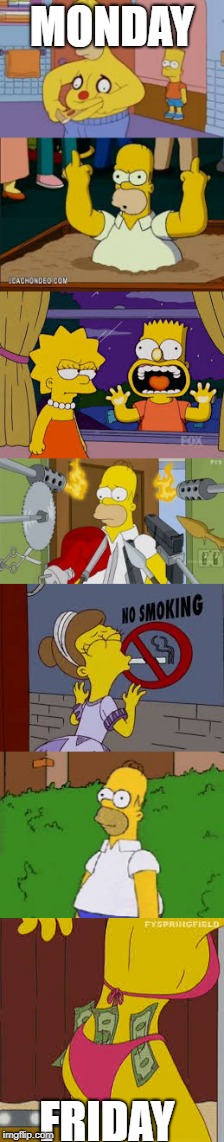 MONDAY; FRIDAY | image tagged in the simpsons | made w/ Imgflip meme maker