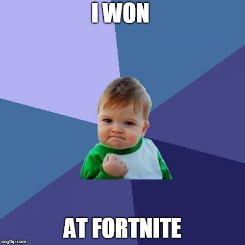 Success Kid Meme | I WON; AT FORTNITE | image tagged in memes,success kid | made w/ Imgflip meme maker